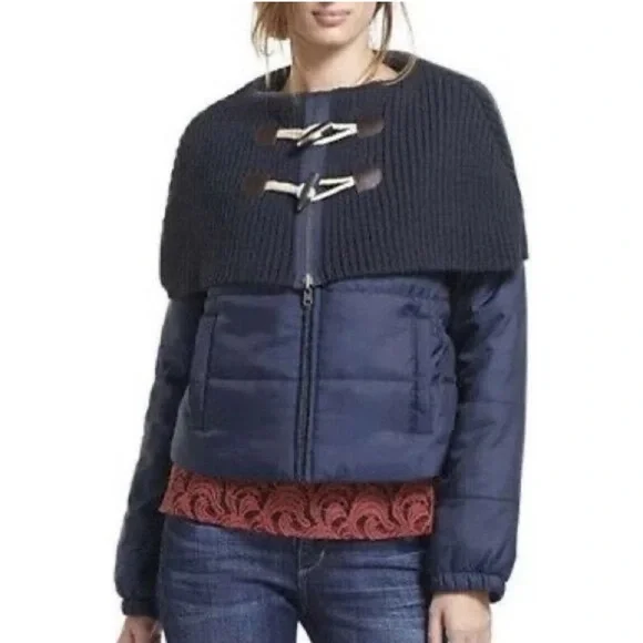 Daughters of the Liberation Navy Toggle Cape Puffer Jacket Anthropologie M - Picture 1 of 10